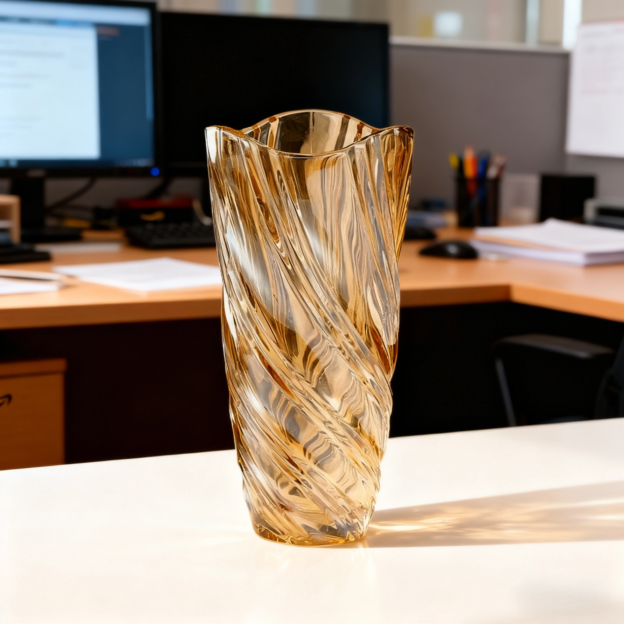 Amber Crystal Glass Decorative Vase - Image 2