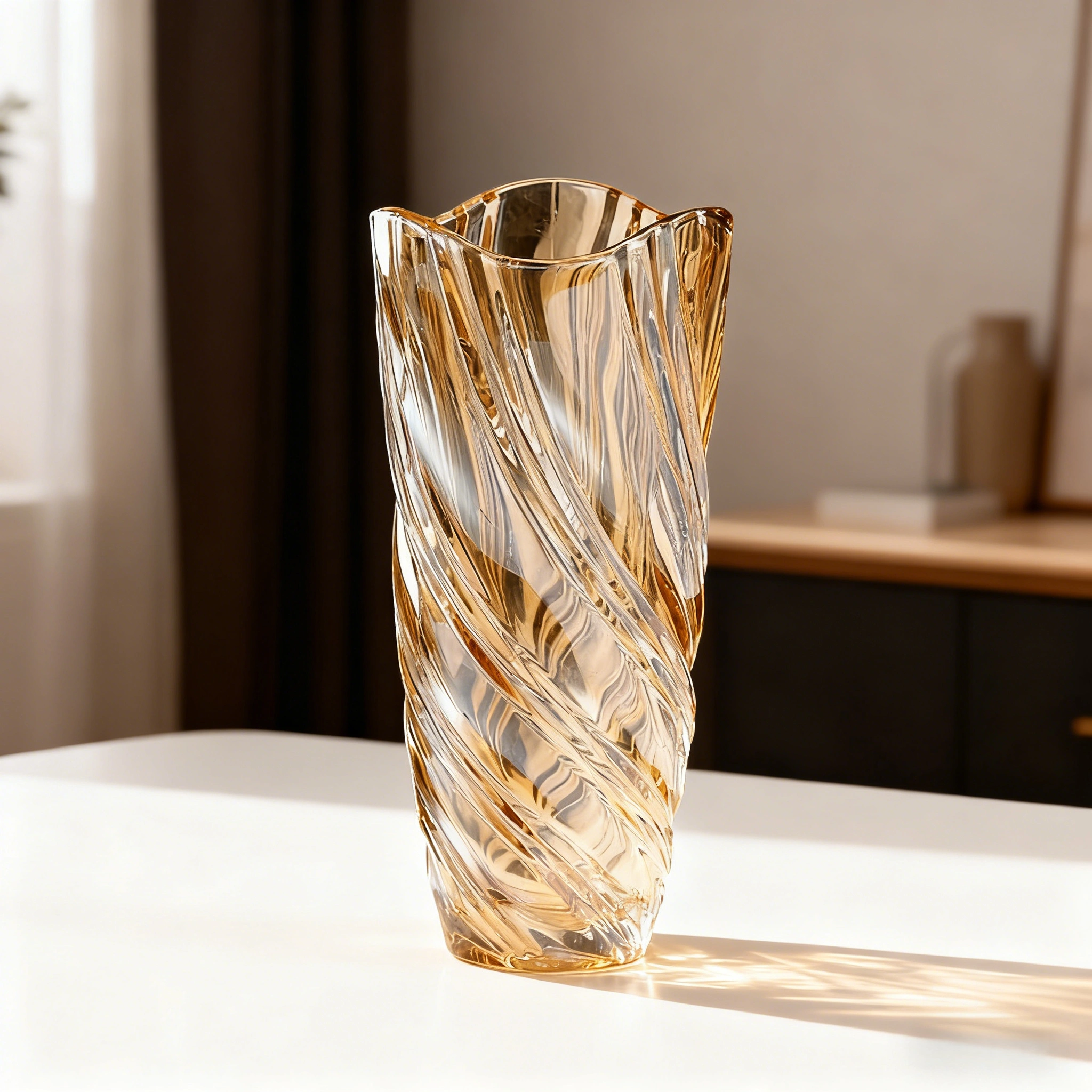 Amber Crystal Glass Decorative Vase - Image 3