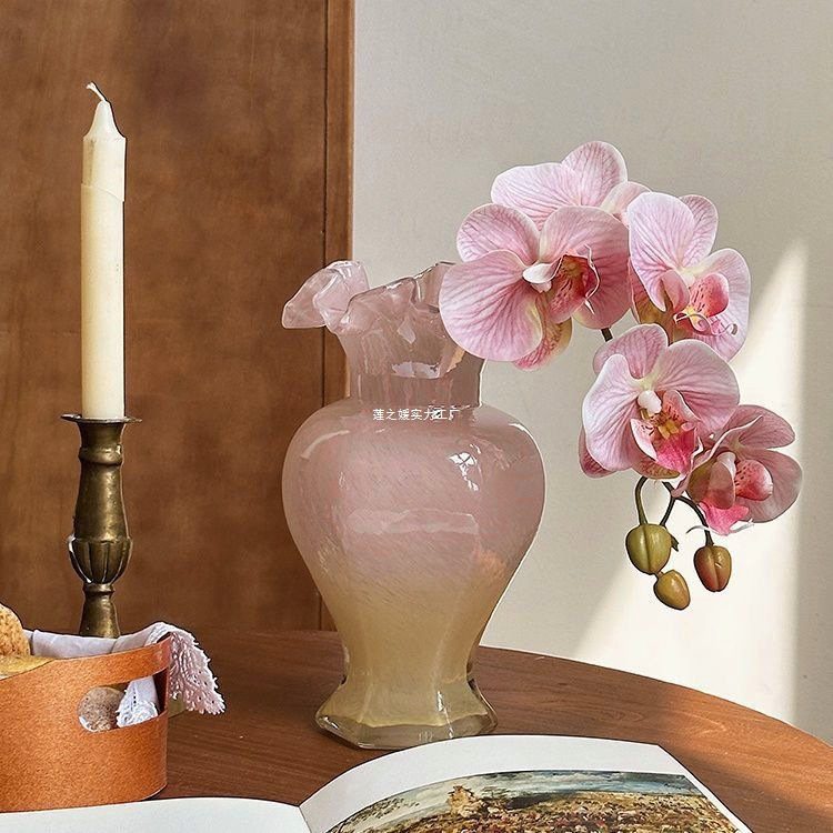 Iridescent Peach Gradient Hexagon Edge Glass Decorative Vase - Image 3