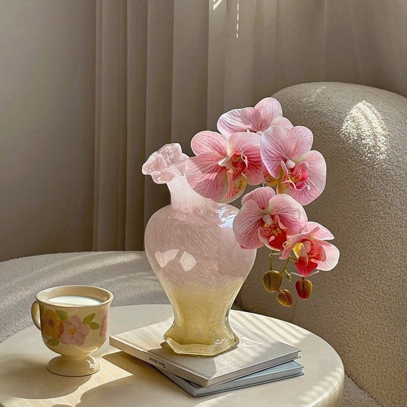 Iridescent Peach Gradient Hexagon Edge Glass Decorative Vase - Image 2
